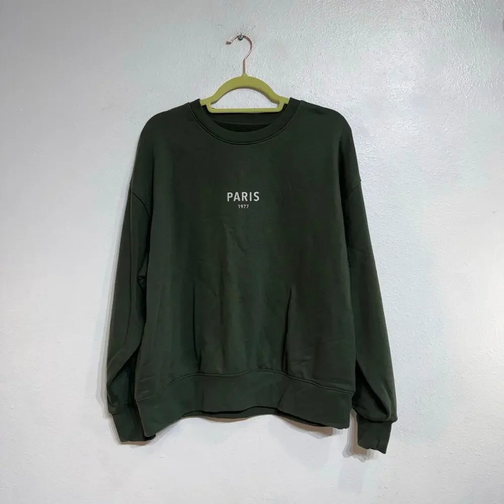 American Eagle Green Paris 1977 Graphic Sweatshirt Sz M